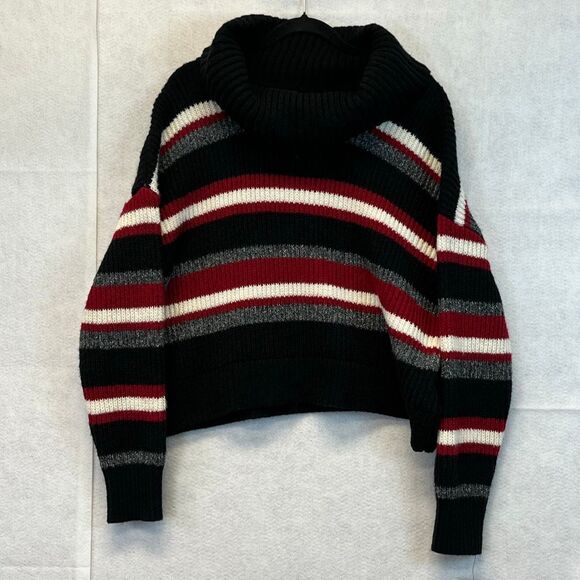 NWT BY&BY Women’s Sweater XXL Black Red Gray Stripe Cowl Neck Drop Shoulder - Picture 4 of 16